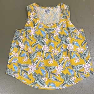 Falls Creek Yellow Floral Sleeveless V-Neck Blouse XL